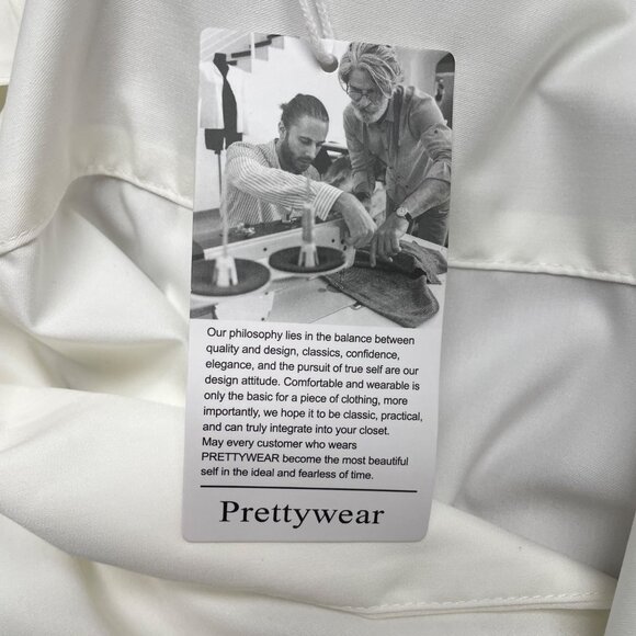 Prettywear Women White Satin Long Sleeve Collar Shirt Elegant Classic Sz L - New - Picture 5 of 8